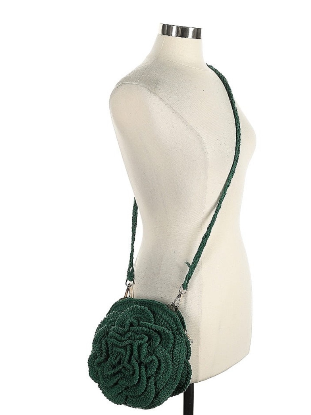 Handcrafted Dark Green Crochet Flower Crossbody Bag